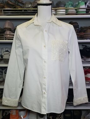White Button Down With Sequin Details